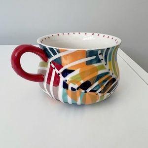 Anthropologie Multicolor Coffee Tea Mug Dotted Rim